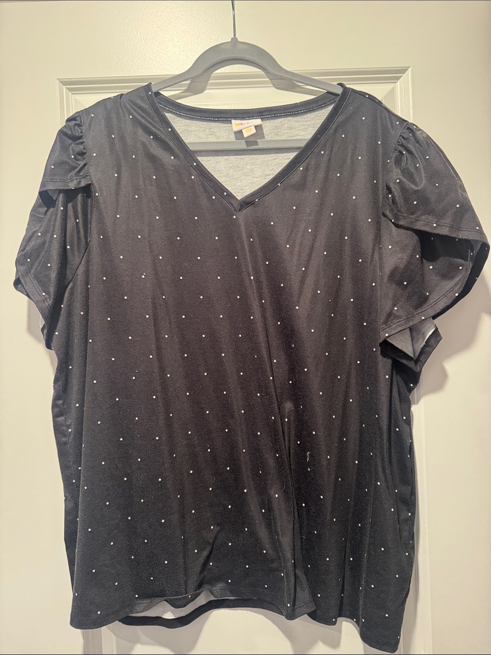 LuLaRoe Black V-Neck Polka Dot Short Sleeve Top
